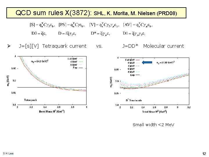 QCD sum rules X(3872): SHL, K. Morita, M. Nielsen (PRD 08) Ø J=[s][V] Tetraquark