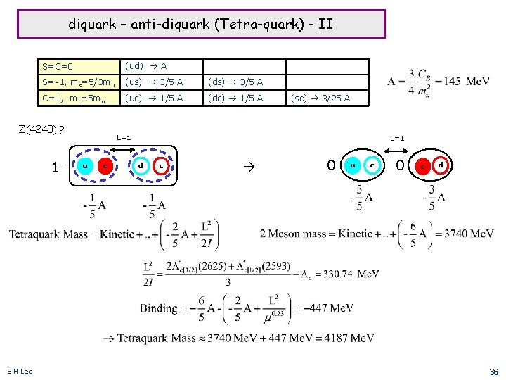 diquark – anti-diquark (Tetra-quark) - II S=C=0 (ud) A S=-1, ms=5/3 mu (us) 3/5
