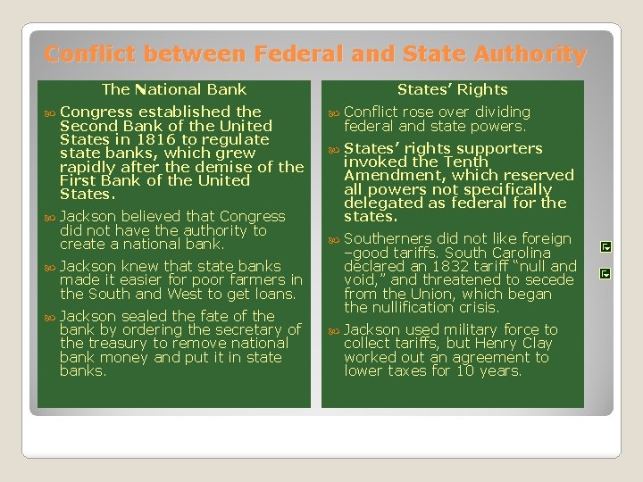 Conflict between Federal and State Authority The National Bank Congress established the Second Bank Conflict between Federal and State Authority The National Bank Congress established the Second Bank