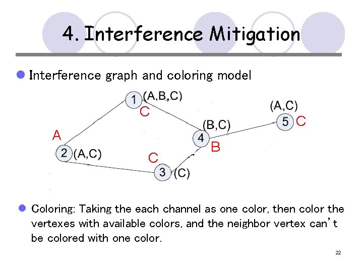 4. Interference Mitigation l Interference graph and coloring model C A C C B