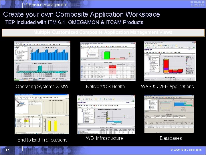 IT Service Management Create your own Composite Application Workspace TEP included with ITM 6.