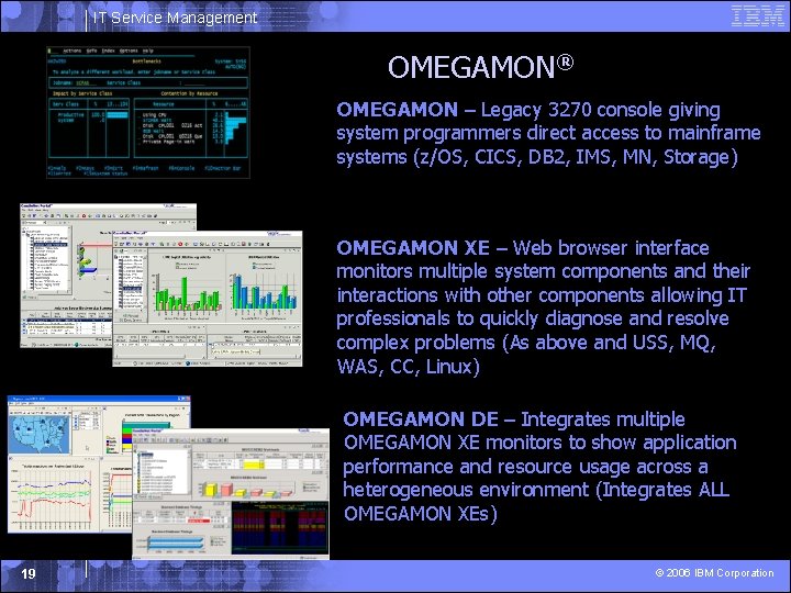 IT Service Management OMEGAMON® OMEGAMON – Legacy 3270 console giving system programmers direct access