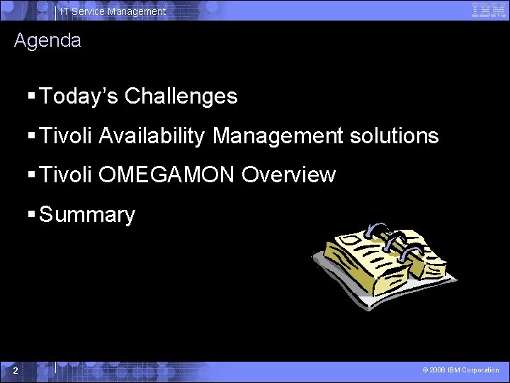 IT Service Management Agenda § Today’s Challenges § Tivoli Availability Management solutions § Tivoli IT Service Management Agenda § Today’s Challenges § Tivoli Availability Management solutions § Tivoli
