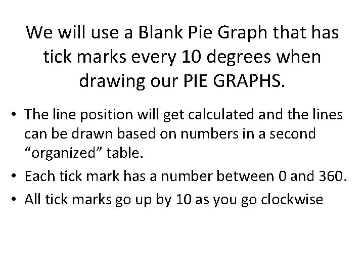 We will use a Blank Pie Graph that has tick marks every 10 degrees