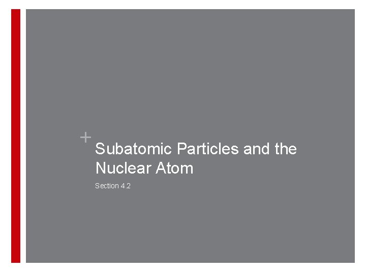+ Subatomic Particles and the Nuclear Atom Section 4. 2 