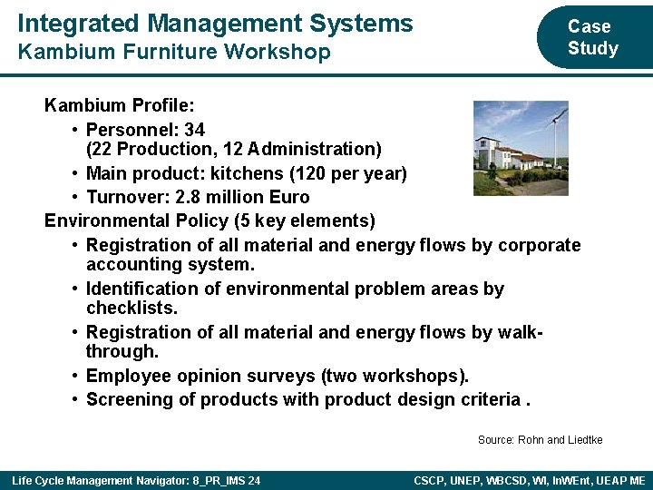 Integrated Management Systems Kambium Furniture Workshop Case Study Kambium Profile: • Personnel: 34 (22