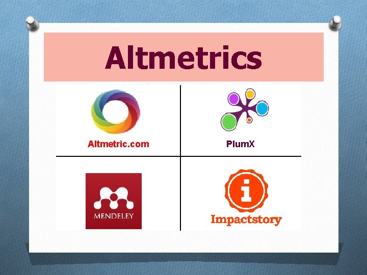 Altmetrics Altmetric. com Plum. X 