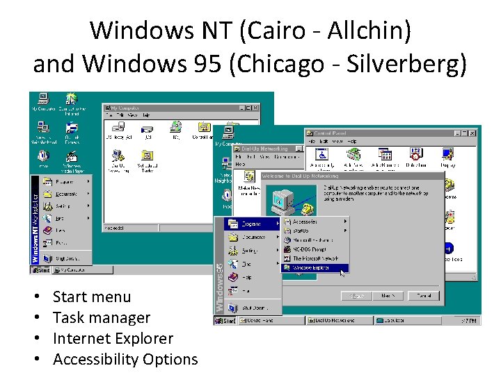 Windows NT (Cairo - Allchin) and Windows 95 (Chicago - Silverberg) • • Start