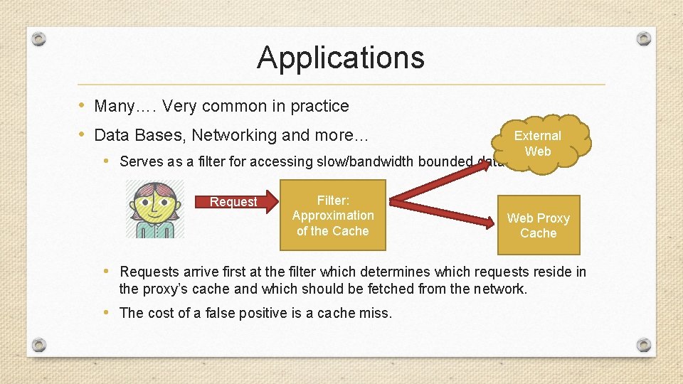 Applications • Many…. Very common in practice • Data Bases, Networking and more… •