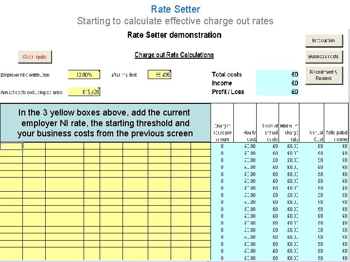 Rate Setter Starting to calculate effective charge out rates In the 3 yellow boxes
