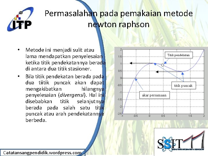 Permasalahan pada pemakaian metode newton raphson • Metode ini menjadi sulit atau lama mendapatkan