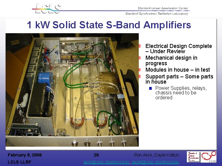 1 k. W Solid State S-Band Amplifiers Electrical Design Complete – Under Review Mechanical