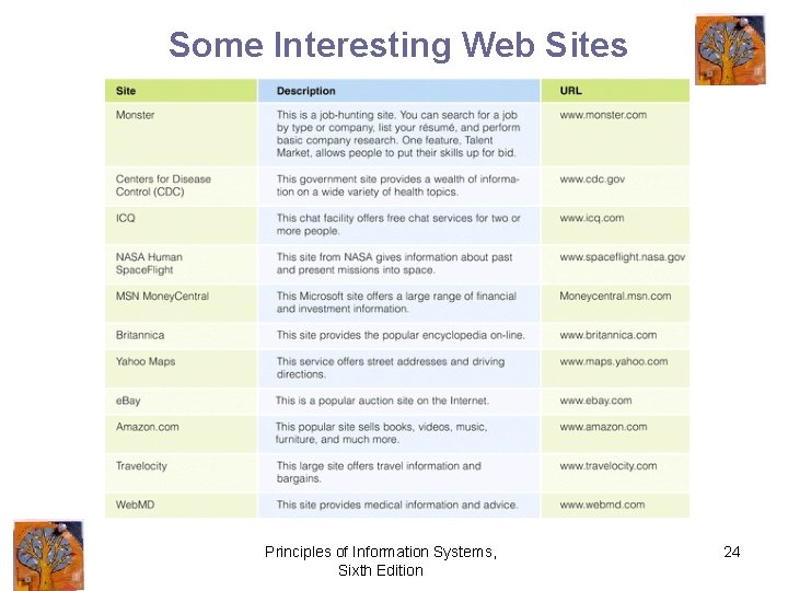 Some Interesting Web Sites Principles of Information Systems, Sixth Edition 24 