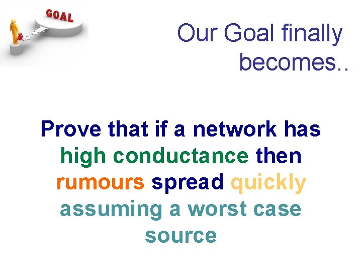 Our Goal finally becomes. . Prove that if a network has high conductance then