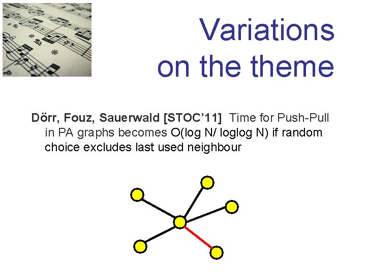 Variations on theme Dörr, Fouz, Sauerwald [STOC’ 11] Time for Push-Pull in PA graphs