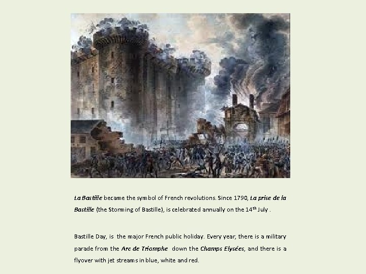 La Bastille became the symbol of French revolutions. Since 1790, La prise de la