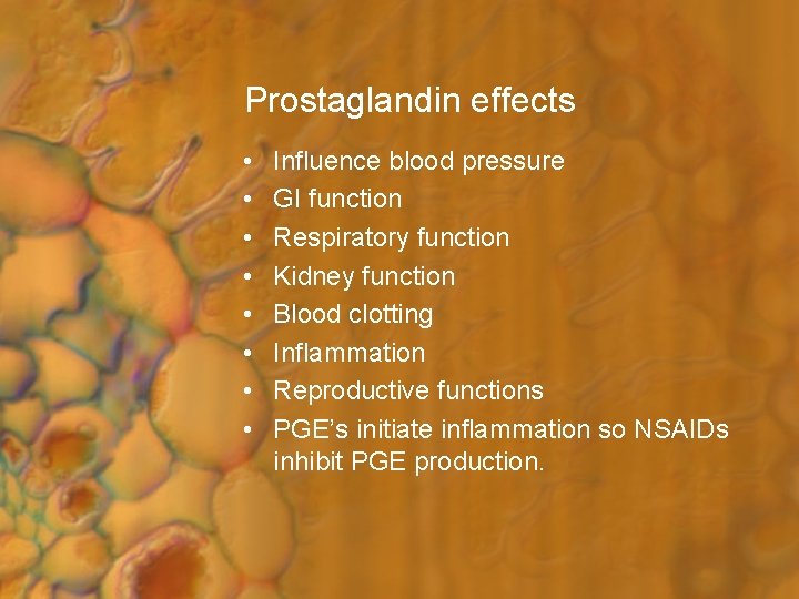 Prostaglandin effects • • Influence blood pressure GI function Respiratory function Kidney function Blood