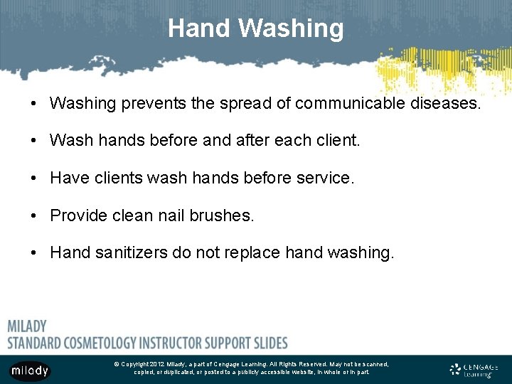 Hand Washing • Washing prevents the spread of communicable diseases. • Wash hands before