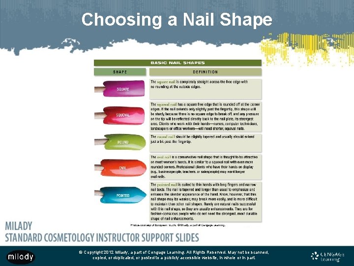 Choosing a Nail Shape © Copyright 2012 Milady, a part of Cengage Learning. All