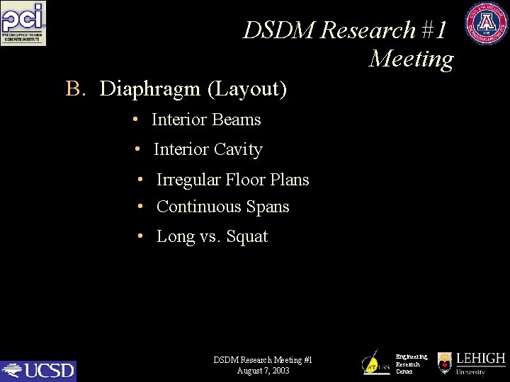 DSDM Research #1 Meeting B. Diaphragm (Layout) • Interior Beams • Interior Cavity •