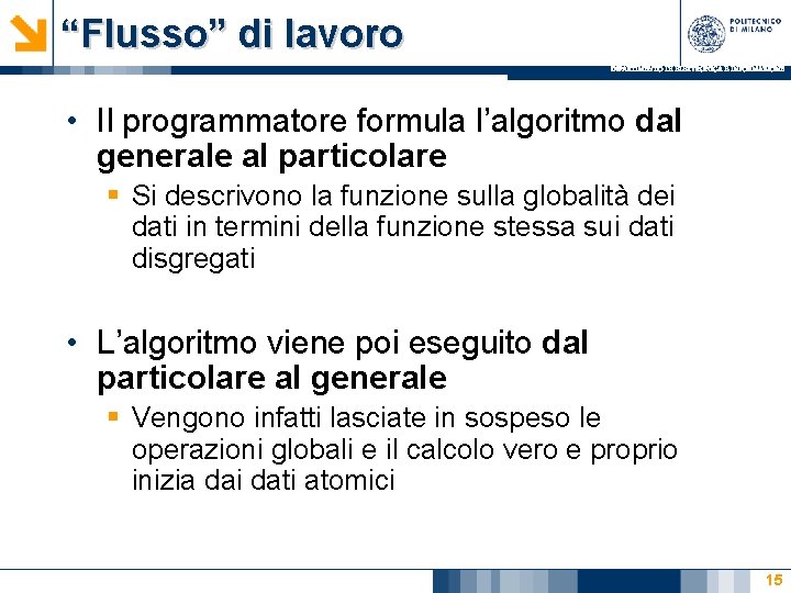 “Flusso” di lavoro DIPARTIMENTO DI ELETTRONICA E INFORMAZIONE • Il programmatore formula l’algoritmo dal “Flusso” di lavoro DIPARTIMENTO DI ELETTRONICA E INFORMAZIONE • Il programmatore formula l’algoritmo dal