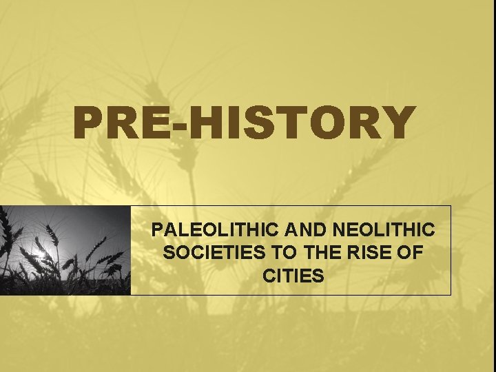 PRE-HISTORY PALEOLITHIC AND NEOLITHIC SOCIETIES TO THE RISE OF CITIES 