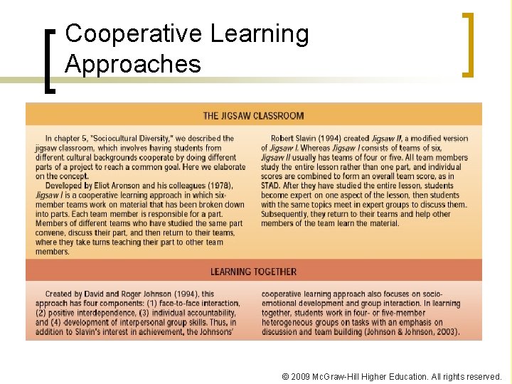 Cooperative Learning Approaches © 2009 Mc. Graw-Hill Higher Education. All rights reserved. 