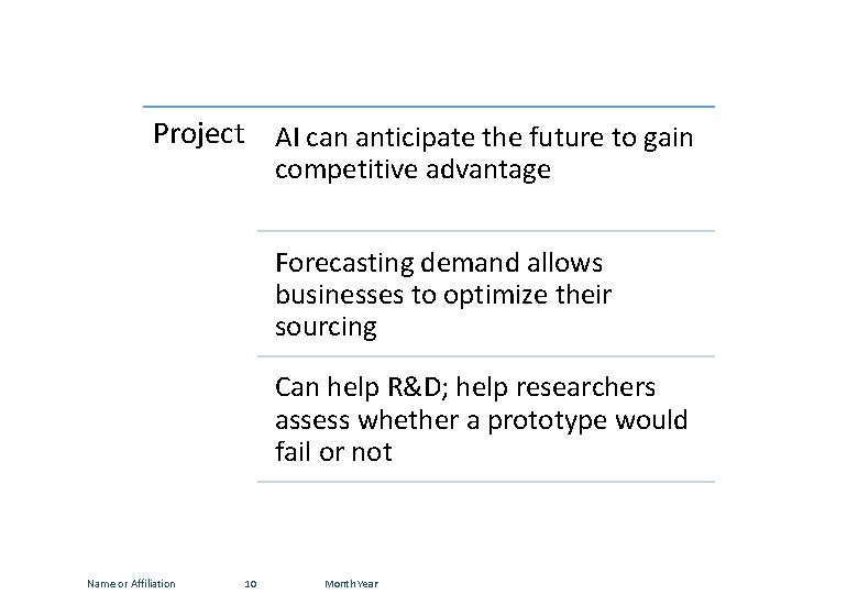 Project AI can anticipate the future to gain competitive advantage Forecasting demand allows businesses