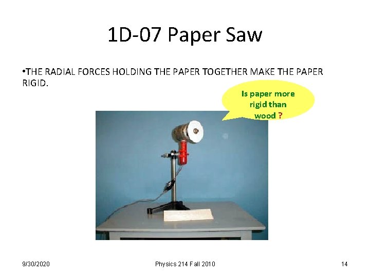 1 D-07 Paper Saw • THE RADIAL FORCES HOLDING THE PAPER TOGETHER MAKE THE