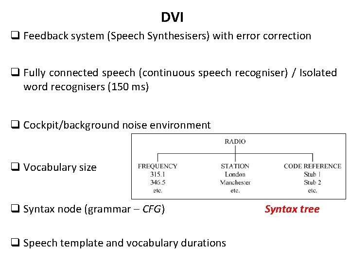DVI q Feedback system (Speech Synthesisers) with error correction q Fully connected speech (continuous