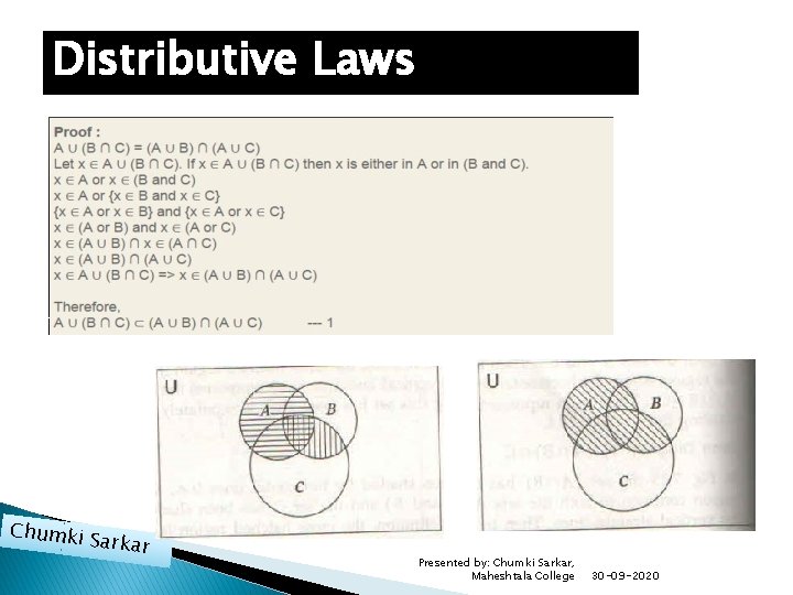 Distributive Laws Chumki Sarkar Presented by: Chumki Sarkar, Maheshtala College 30 -09 -2020 