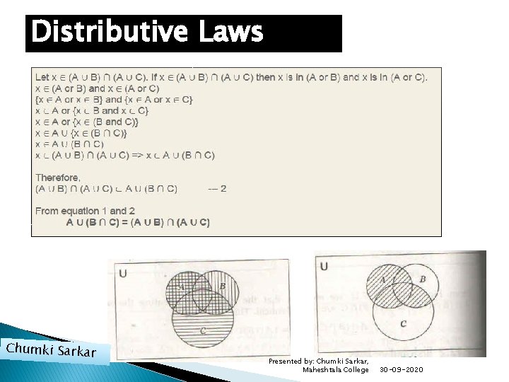 Distributive Laws Chumki Sarkar Presented by: Chumki Sarkar, Maheshtala College 30 -09 -2020 