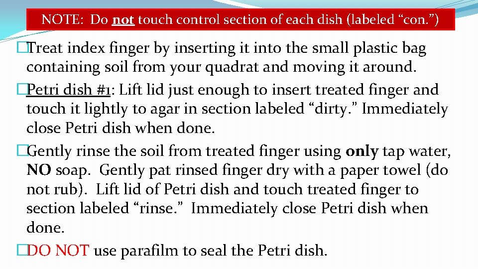 NOTE: Do not touch control section of each dish (labeled “con. ”) �Treat index NOTE: Do not touch control section of each dish (labeled “con. ”) �Treat index