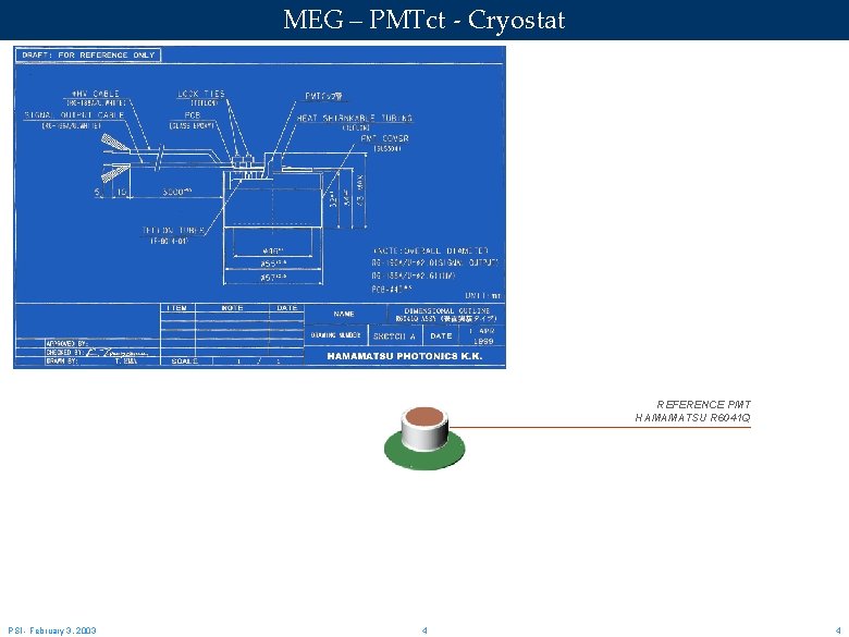 MEG – PMTct - Cryostat REFERENCE PMT HAMAMATSU R 6041 Q PSI - February