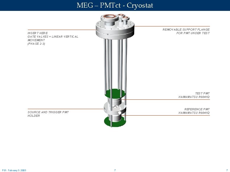 MEG – PMTct - Cryostat REMOVABLE SUPPORT FLANGE FOR PMT UNDER TEST INSERT HERE