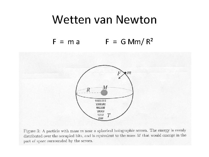 Wetten van Newton F = ma F = G Mm/ R² 