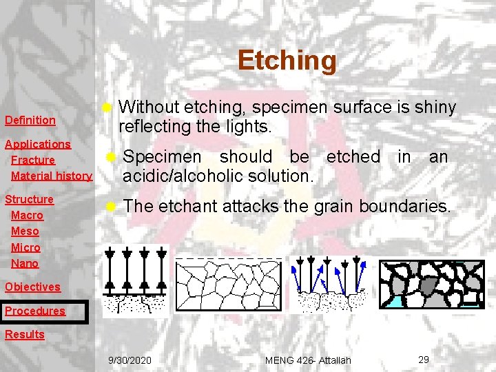 Etching Definition Applications Fracture Material history Structure Macro Meso Micro Nano ® Without etching, Etching Definition Applications Fracture Material history Structure Macro Meso Micro Nano ® Without etching,