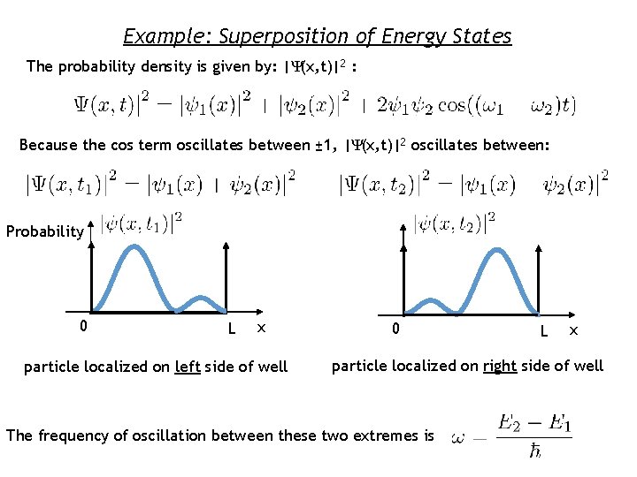 Example: Superposition of Energy States The probability density is given by: |Ψ(x, t)|2 :