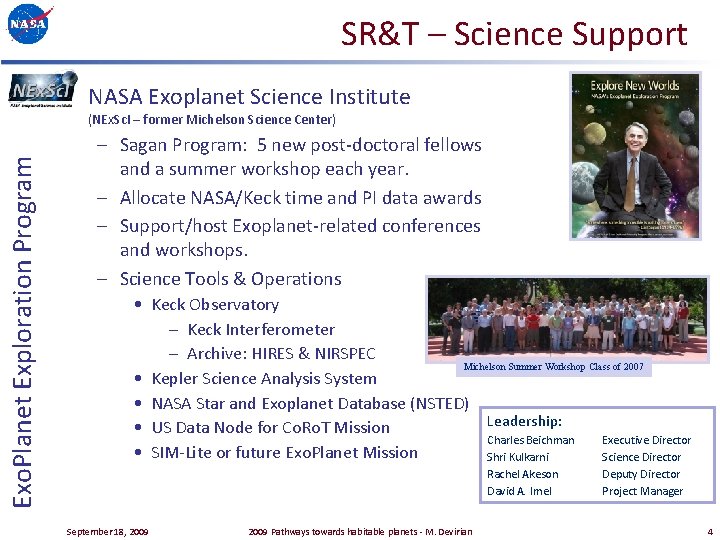 SR&T – Science Support • NASA Exoplanet Science Institute Exo. Planet Exploration Program (NEx.