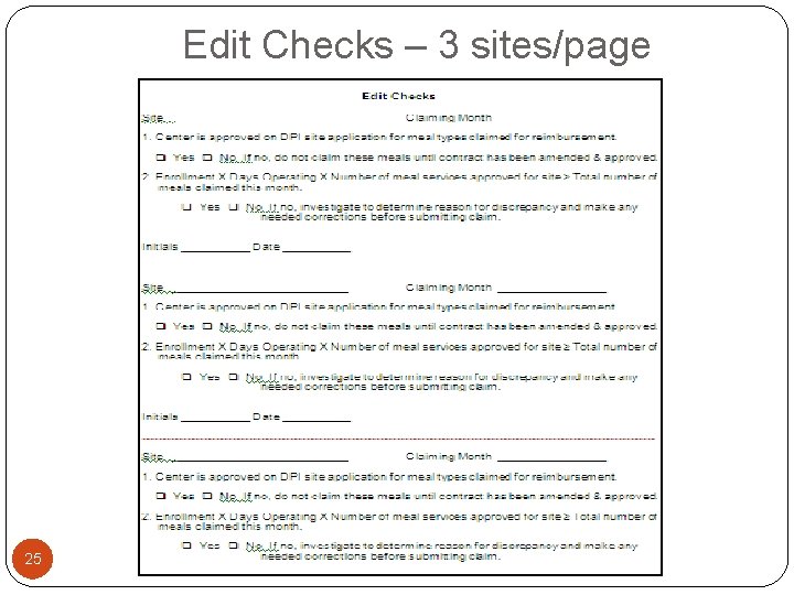 Edit Checks – 3 sites/page 25 