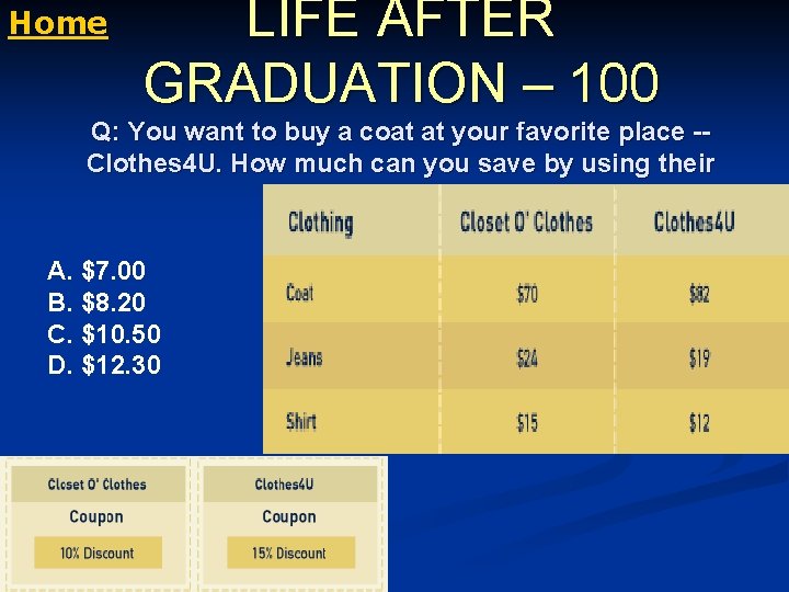 Home LIFE AFTER GRADUATION – 100 Q: You want to buy a coat at