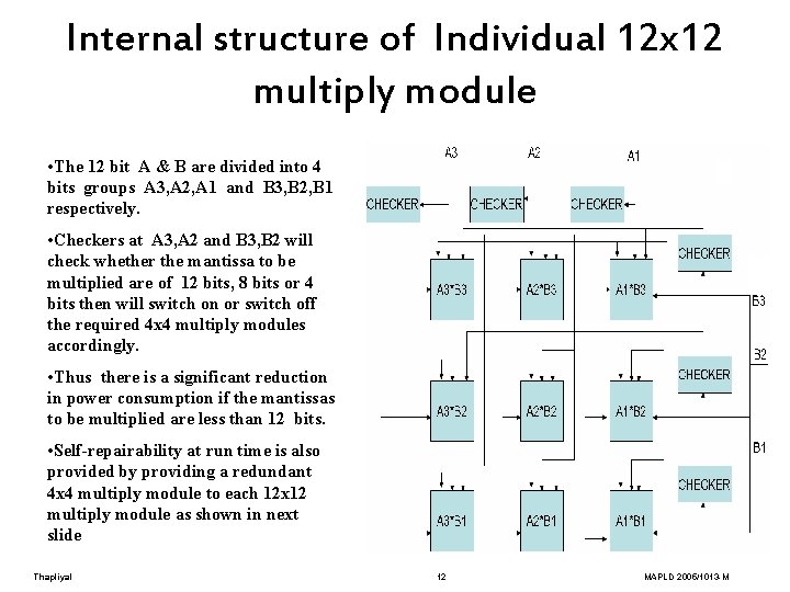 Internal structure of Individual 12 x 12 multiply module • The 12 bit A