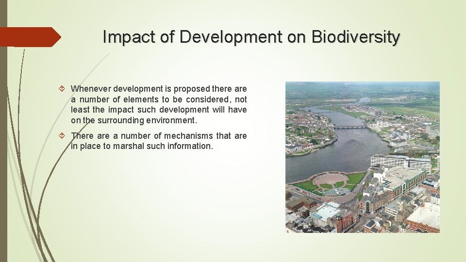 Impact of Development on Biodiversity Whenever development is proposed there a number of elements Impact of Development on Biodiversity Whenever development is proposed there a number of elements