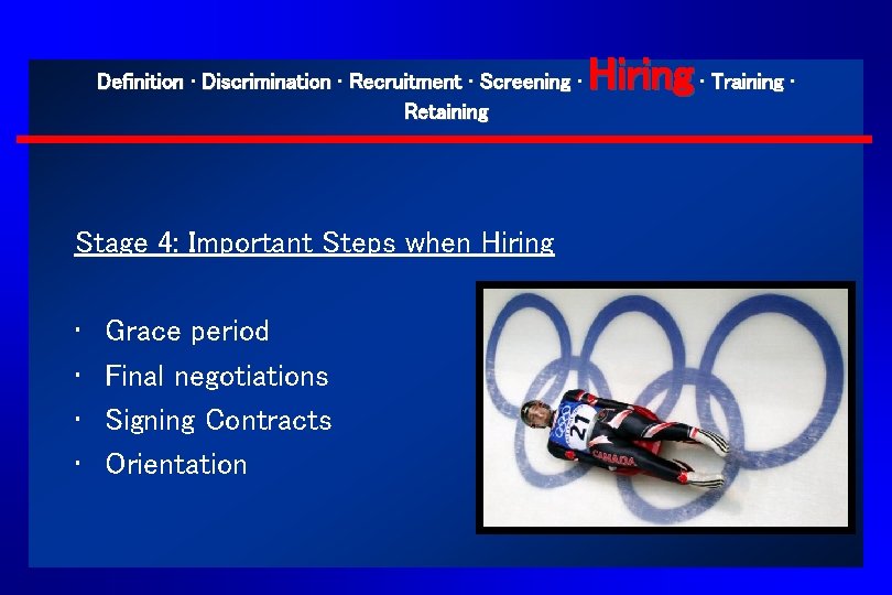 Definition · Discrimination · Recruitment · Screening · Retaining Stage 4: Important Steps when Definition · Discrimination · Recruitment · Screening · Retaining Stage 4: Important Steps when