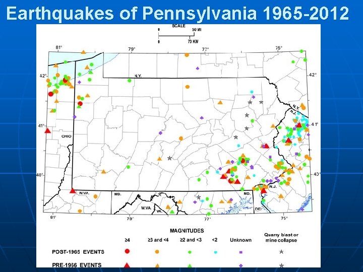 Earthquakes of Pennsylvania 1965 -2012 