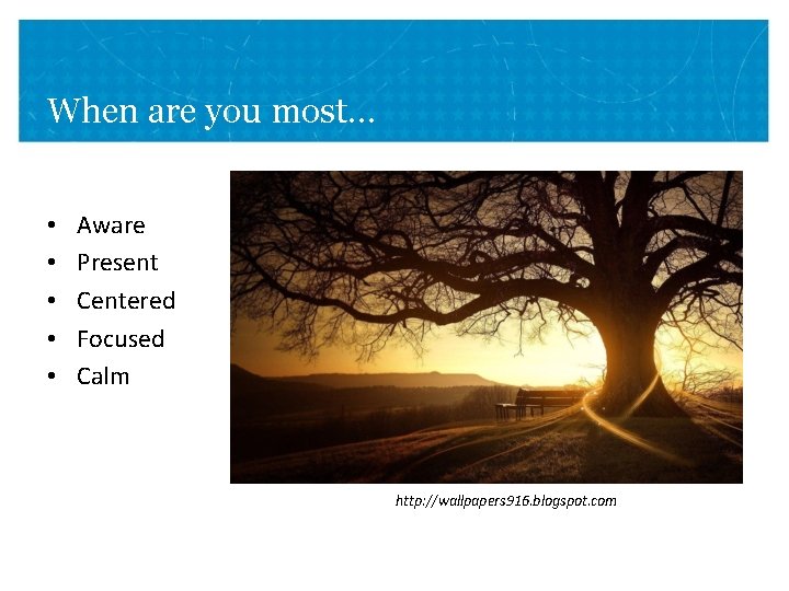When are you most… • • • Aware Present Centered Focused Calm http: //wallpapers