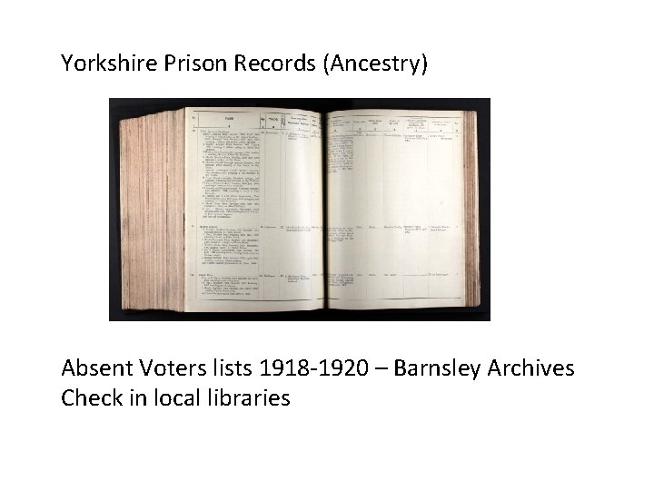 Yorkshire Prison Records (Ancestry) Absent Voters lists 1918 -1920 – Barnsley Archives Check in Yorkshire Prison Records (Ancestry) Absent Voters lists 1918 -1920 – Barnsley Archives Check in