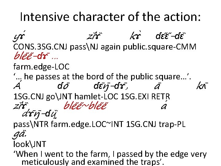 Intensive character of the action: yɤ zi ɤ kɤ ɗɛ ɛ -ɗɛ CONS. 3