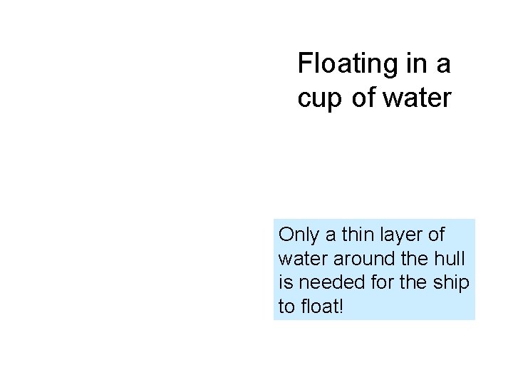 Floating in a cup of water Only a thin layer of water around the