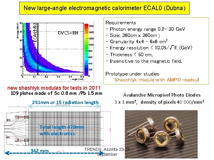ECAL 1&2 New large-angle electromagnetic calorimeter ECAL 0 (Dubna) Requirements - Photon energy range